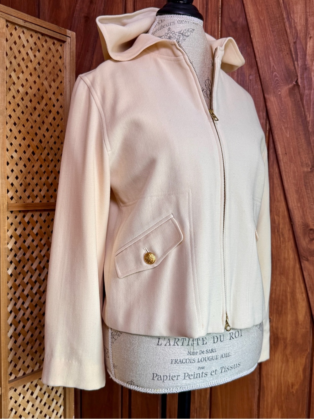 Lauren Ralph Lauren Cream Hooded Zip Jacket with Gold Buttons